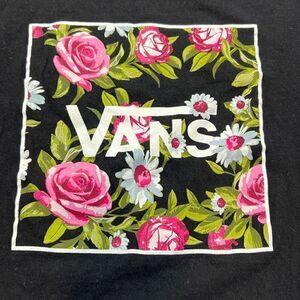 Vans Women's Floral Print Logo Crew Neck Short Sleeve T-Shirt Black Size Large